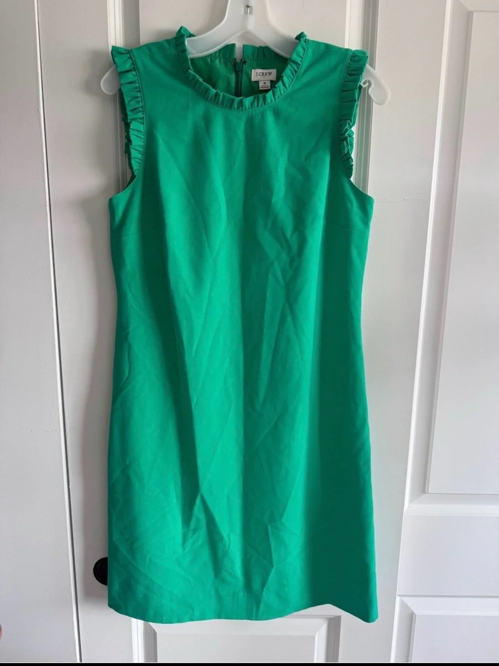 J. Crew Sleeveless Ruffle-Trim Shift Dress in Green